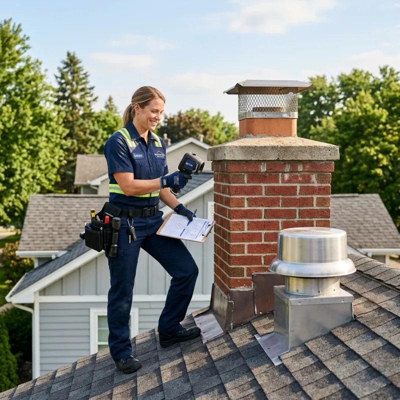 Technician inspecting a Glenroy roof cavity and ductwork for a dead bird